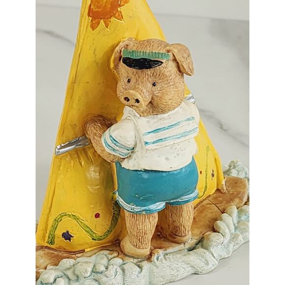 Windsurfing Pig Piglet Piggy Figurine Sail Beach 5" x 4 1/2" Year 90s Home Decor - Picture 2 of 14
